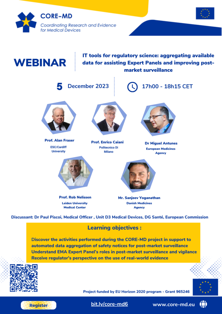 Picture of the CORE-MD webinar on IT tool for postmarket surveillance of medical devices